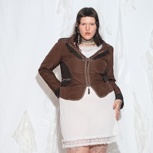 Vintage Y2K Brauner Biba Blazer - 2000s Taillierte Jacke mit Zwei-Wege-Reißverschluss - Größe XXL