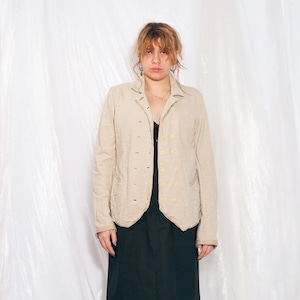 Vintage Girbaud Blazer 90s Chunky Jacket in Beige Cotton 1990s Y2K Designer Coat Marithe et Francois Girbaud size L