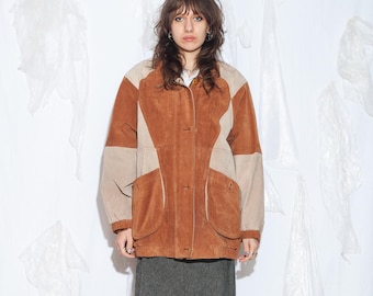Vintage 90s Leather Jacket in Brown - Whimsical Downtown Girl Style Oversized Coat