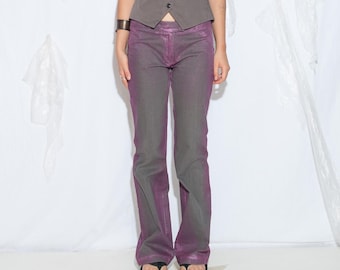Upcycled Y2K Purple Hand Painted Flare Jeans - Low Rise Pants - Fairy Grunge - Size S