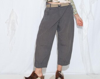 Y2K Grey Cotton Barrel Pants - Baggy Cropped Wide Leg Capris - Alt Clothing - Size M