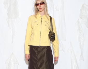 Vintage Y2K Techwear Jacket in Pastel Yellow - 2000s Grunge Downtown Girl Style - Size S