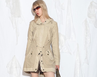 Vintage Y2K Khujo Coat in Beige - 2000s Chic Style Outerwear - Size S