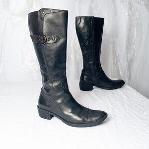 Botas altas de cuero vintage Y2K en negro - Calzado estilo jinete de los años 2000 - Talla 38