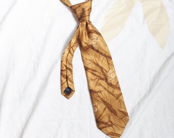 Vintage Roland Gold Silk Floral Tie - Y2K Accessories - Alt Clothing - Forest Print