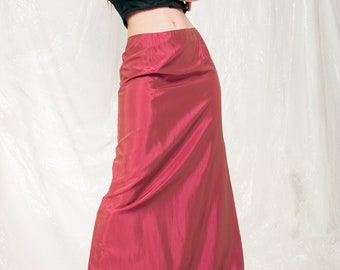 Vintage Party Skirt Y2K Middle Rise Maxi in Iridescent Pink 2000s Prom Skirt Evening Dress