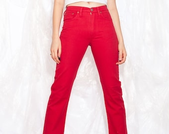 Vintage 90s Replay Straight Jeans in Red Denim Y2K Middle Rise Grunge Pants Extra Small W 27 L 30