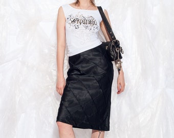 Vintage Y2K Satin Skirt in Black by Jacqueline de Young 2000s Pencil Skirt Midi Whimsigoth Office Style Small