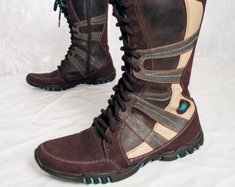 Vintage Y2K Mustang Boxing Boots in Brown Leather 2000s Box Shoes Lace Up Biker Boots 39