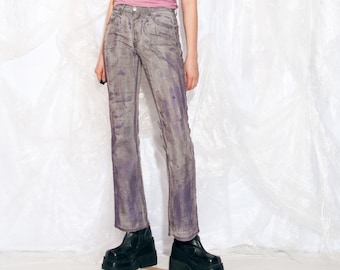 Vintage 90s Flare Jeans in Grey and Purple Hand Painted Reworked Denim Y2K Whimsigoth Grunge Fairycore Pants Extra Small