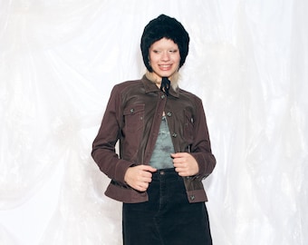 Vintage Y2K Leather Jacket in Brown 2000s Super Soft Leather Detail Shacket Medium