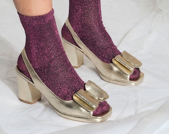 Vintage Jeffrey Campbell shoes 90s golden leather heels