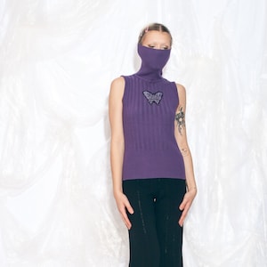 Purple sleeveless turtleneck clearance