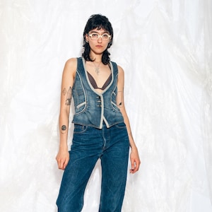 Vintage Y2K Denim Vest in Blue Y2K Vintage Style 2000s Y2K Grunge Size S