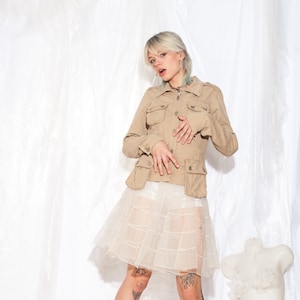 Vintage Y2K Guess Jacket Cargo Pocket Coat in Beige 2000s Gorpcore Utility Coatie Medium
