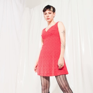 Vintage Dress 60s Mod Rare Lace Mini in Red 1960s Cute Prom Dress Evening Dress