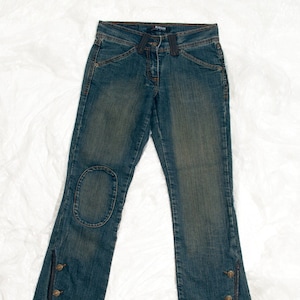 Jean Capri vintage An 2000 en bleu vert Morgan de Toi pantalon en denim taille basse très petit