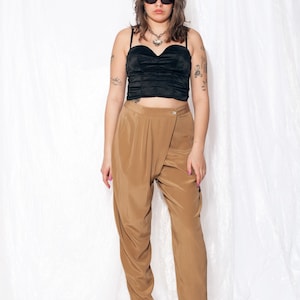 Vintage Silk Trousers 90s Rare Ruched High Rise Pants 1990s Tapered Harem Pants Pure Silk size L