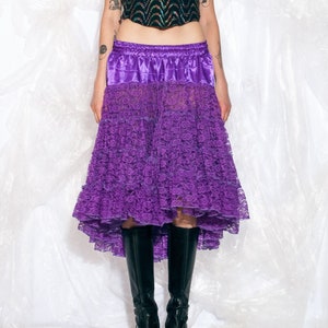 Vintage Y2K Asymmetric Midi Skirt in Purple Lace 2000s Fairycore Lolita Whimsigoth Small