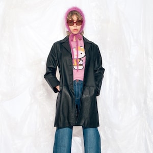 Vintage Y2K Leather Coat in Black 2000s Edgy Grunge Matrix Stlye Blazer Jacket Real Leather Medium
