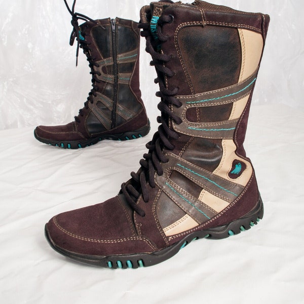 Vintage Y2K Mustang Boxing Boots in Brown Leather 2000s Box Shoes Lace Up Biker Boots 39