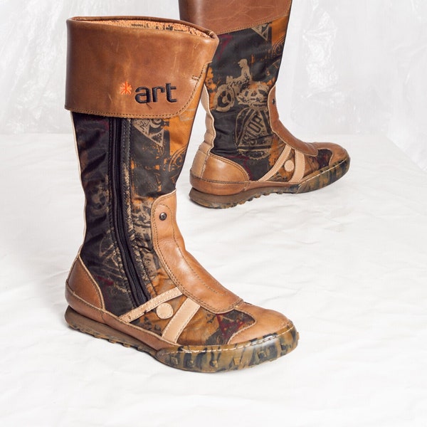 Vintage Y2K ART Company Boxing Boots in Brown Leather 2000s Combat Boots Grunge Streetwear 37