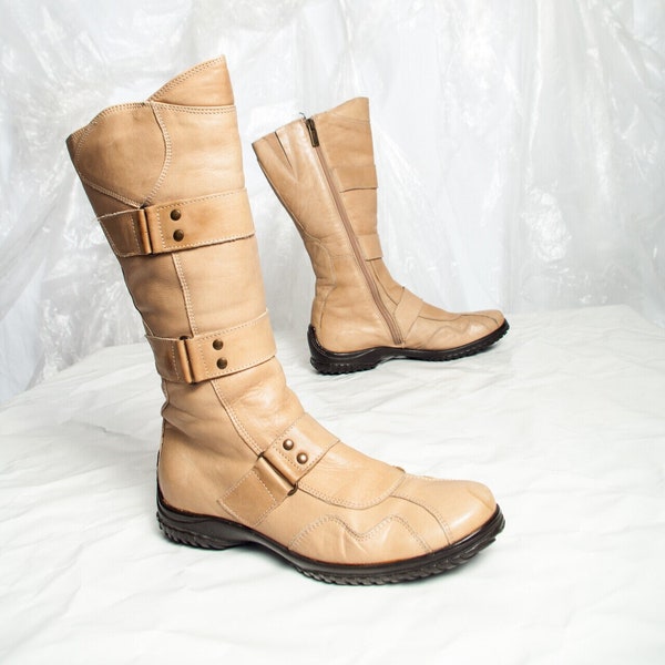 Vintage Y2K Boxing Boots in Beige Leather Ilse Jacobsen 2000s Combat Boots Boxing Shoes Wrestling 39