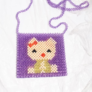 Vintage Y2K Bead Bag in Purple Kidcore Kitty 2000s Vintage Style Purse