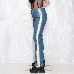 Vintage 90s Reworked Lee Jeans in Bleach Painted Blue Denim 1990s Grunge Boyfriend Blokecore Denim Pants XL