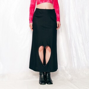 Vintage Skirt 90s Reworked Heart Cut Out Maxi in Black 1990s Y2K Upcycled Wool Long Skirt size S