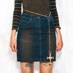 Vintage Y2K Fishbone Denim Skirt in Mud Wash Blue 2000s Skirt Vintage Style Mud Wash Size S