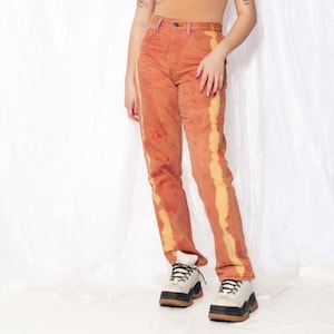 Vintage Levi&#39;s Jeans 80s Reworked Denim Pants in Orange 1980s Bleached Hand Painted Rave High Waisted Trousers size W32 L32 L