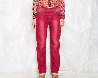ヴィンテージ Y2K トゥルーレリジョン ジーンズ レッド ローライズ 2000年代 ストレートレッグ デニムパンツ アメリカ製 31 M