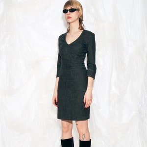 Vintage Y2K Miss Sixty Mini Dress in Grey Office Look 2000s Business Casual Ruched Dress Small