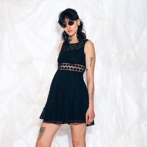 Vintage Y2K Mini Dress in Black Lace Whimsigoth 2000s Whimsical Goth Summer Dress Small