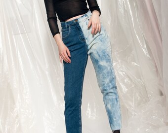 half white half jean pants