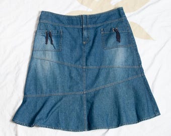 Vintage Y2K Low Rise Denim Midi Skirt - Fairy Grunge Jean Skirt Downtown Girl - XL