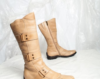 Bottes de boxe vintage de l'an 2000 en cuir beige Ilse Jacobsen, bottes de combat, chaussures de boxe, lutte 39