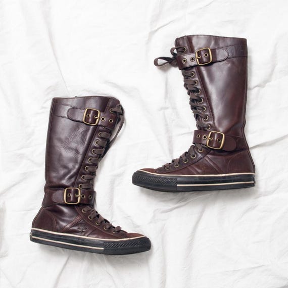 Vintage Y2K Converse Boots in Brown Leather - 2000s Lace-up