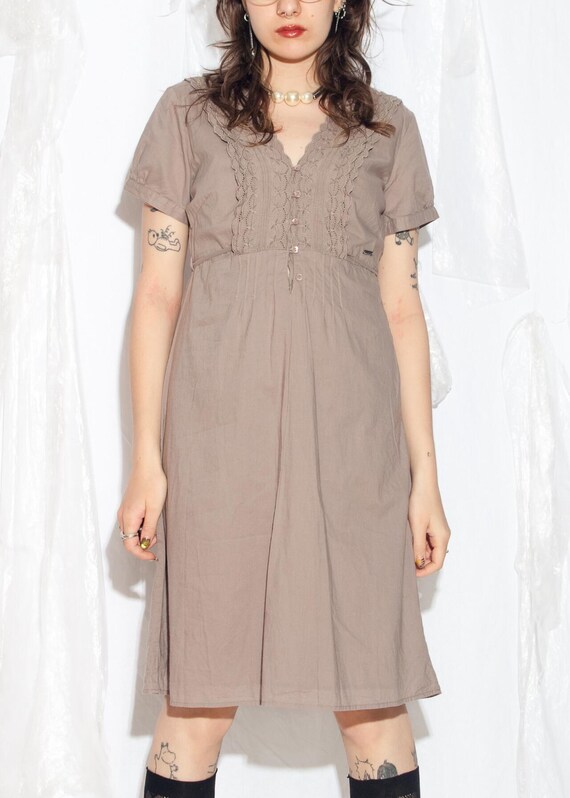 Vintage Y2K Midi Dress in Brown Cotton - 2000s Tom Tailor
