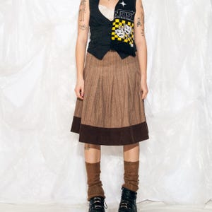Vintage Y2K Pleated Midi Skirt in Brown Cotton 2000s Whimsigoth Fairycore Grunge Middle Rise Long Skirt Large