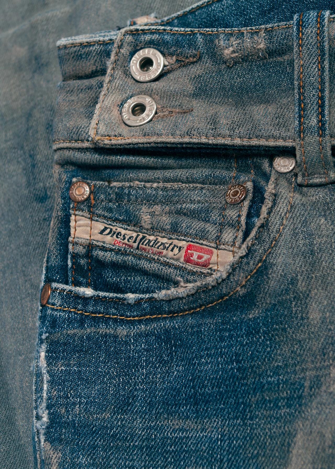 Reworked Vintage Y2K Diesel Jeans in Hand Painted Blue Grey