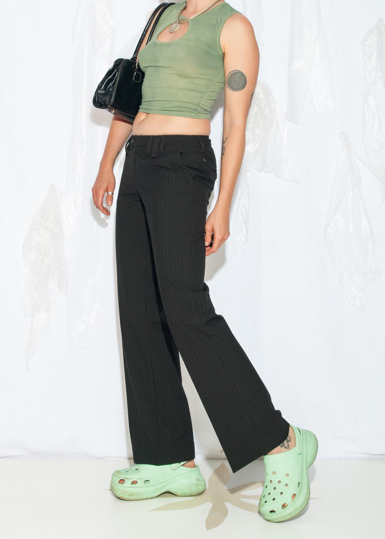 Vintage Y2K Flare Trousers in Black Wool Blend - 2000s Office