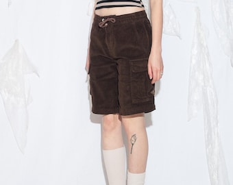 Vintage Y2K Billabong-cargoshort in bruin corduroy - Gorpcore-broek met wijde pijpen uit de jaren 2000 - maat S