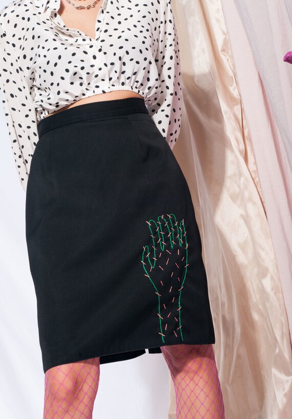Vintage skirt 90s reworked cactus hand embroidery… - image 5