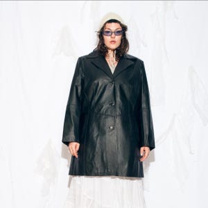 Vintage Y2K Leather Coat in Black by Laura di Sarpi - 2000s Matrix Style Genuine Leather Jacket - Size XXL