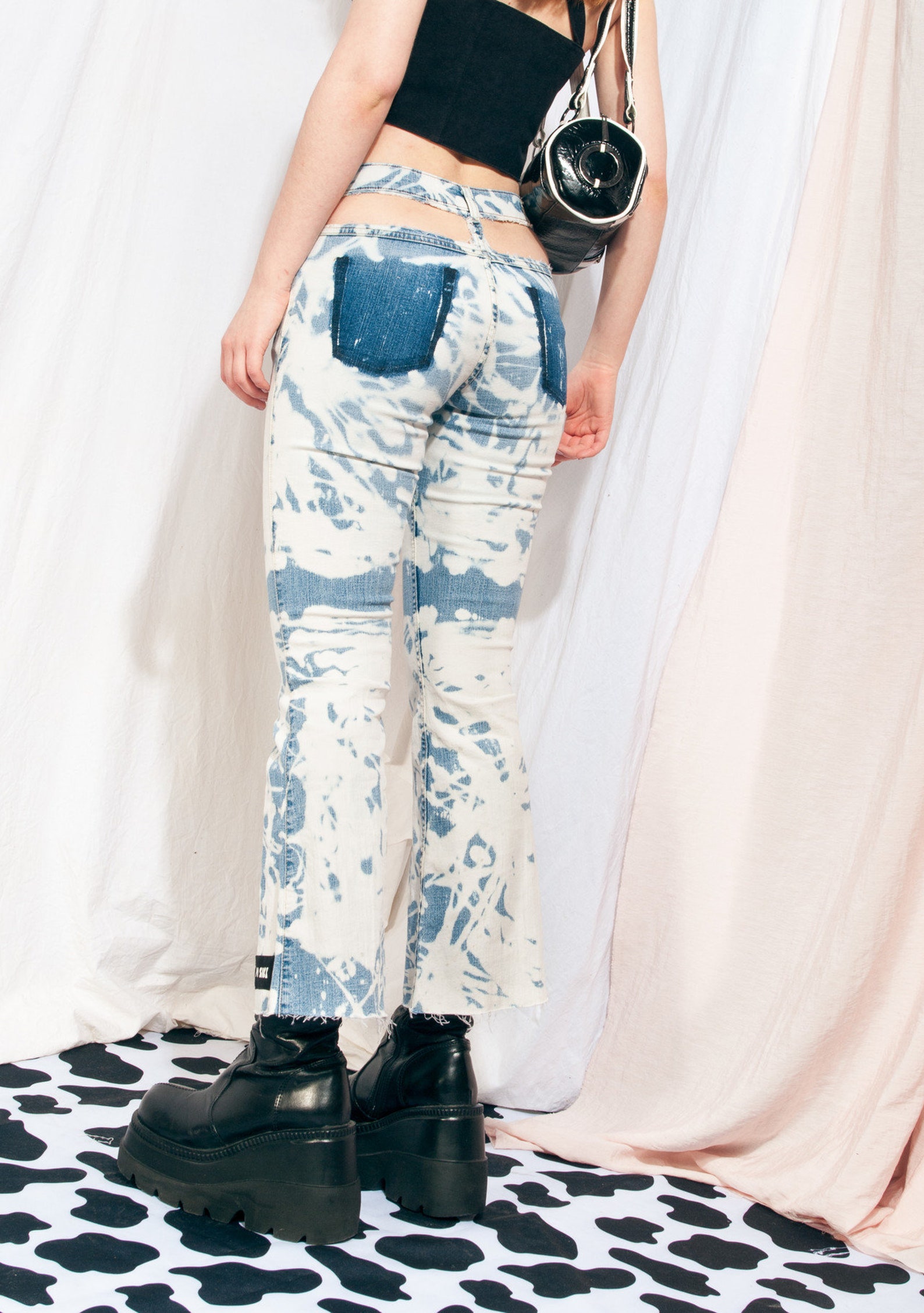 Vintage Jeans Y2K Reworked Bleach Dyed Cutout Flare Pants Etsy