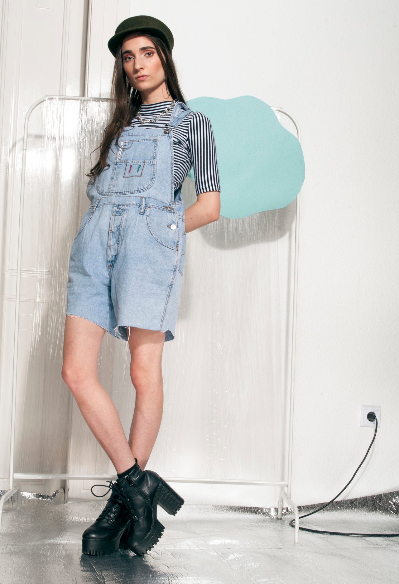 cropped denim dungarees