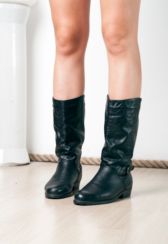 80s vintage black leather boots 80's vntg biker we