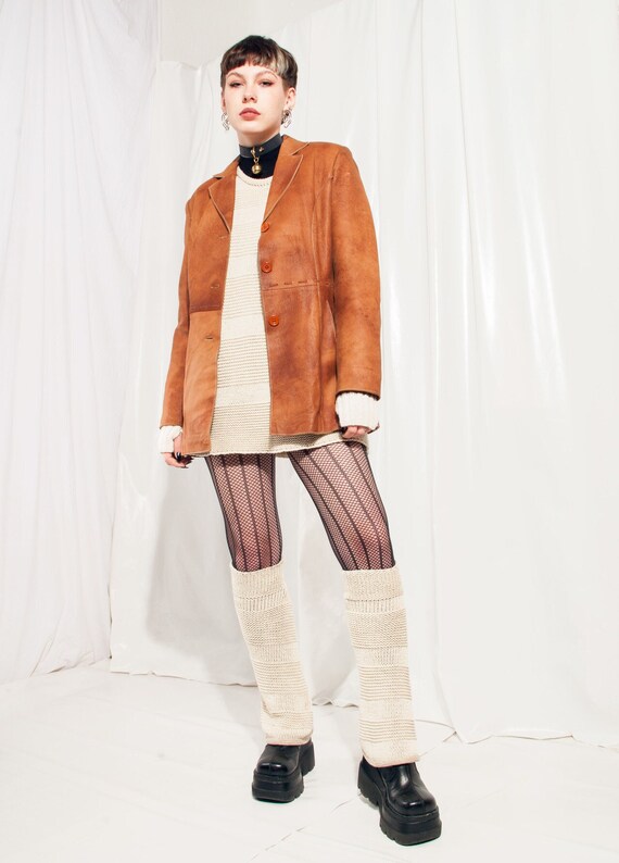 Vintage Y2K brown faux suede hooded coat with Mongolian fur trim